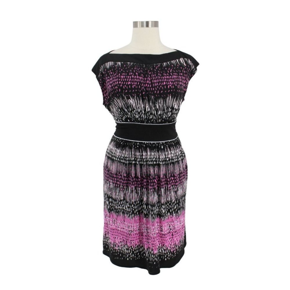 Max and Cleo Black Pink Print Matte Jersey Tie Back Sheath Dress Size XL